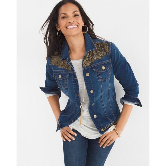 Chico's Jackets & Blazers - Chico’s 2/L Lace-Detail Denim Jacket